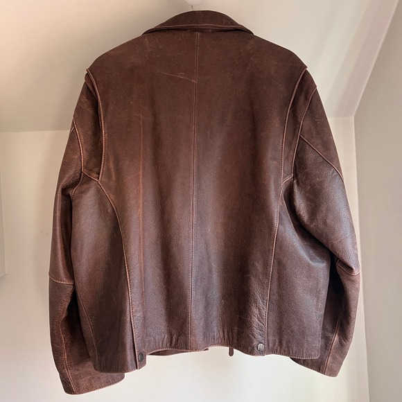 Vintage Leather Bomber Jacket Brown Faded Distressed Oversized Boxy Zip Coat - Picture 7 of 10